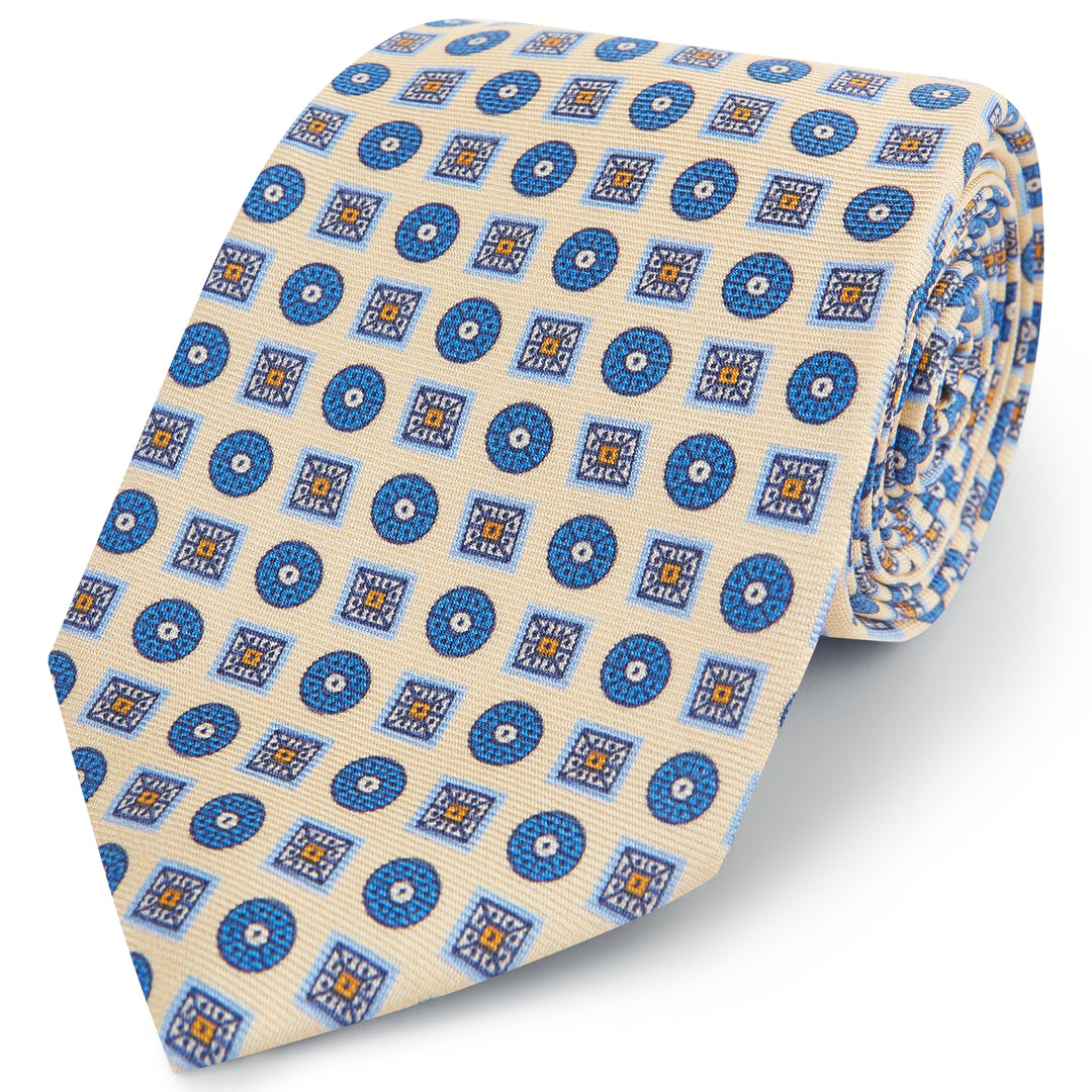 Blue Circle Diamond Woven Silk Tie