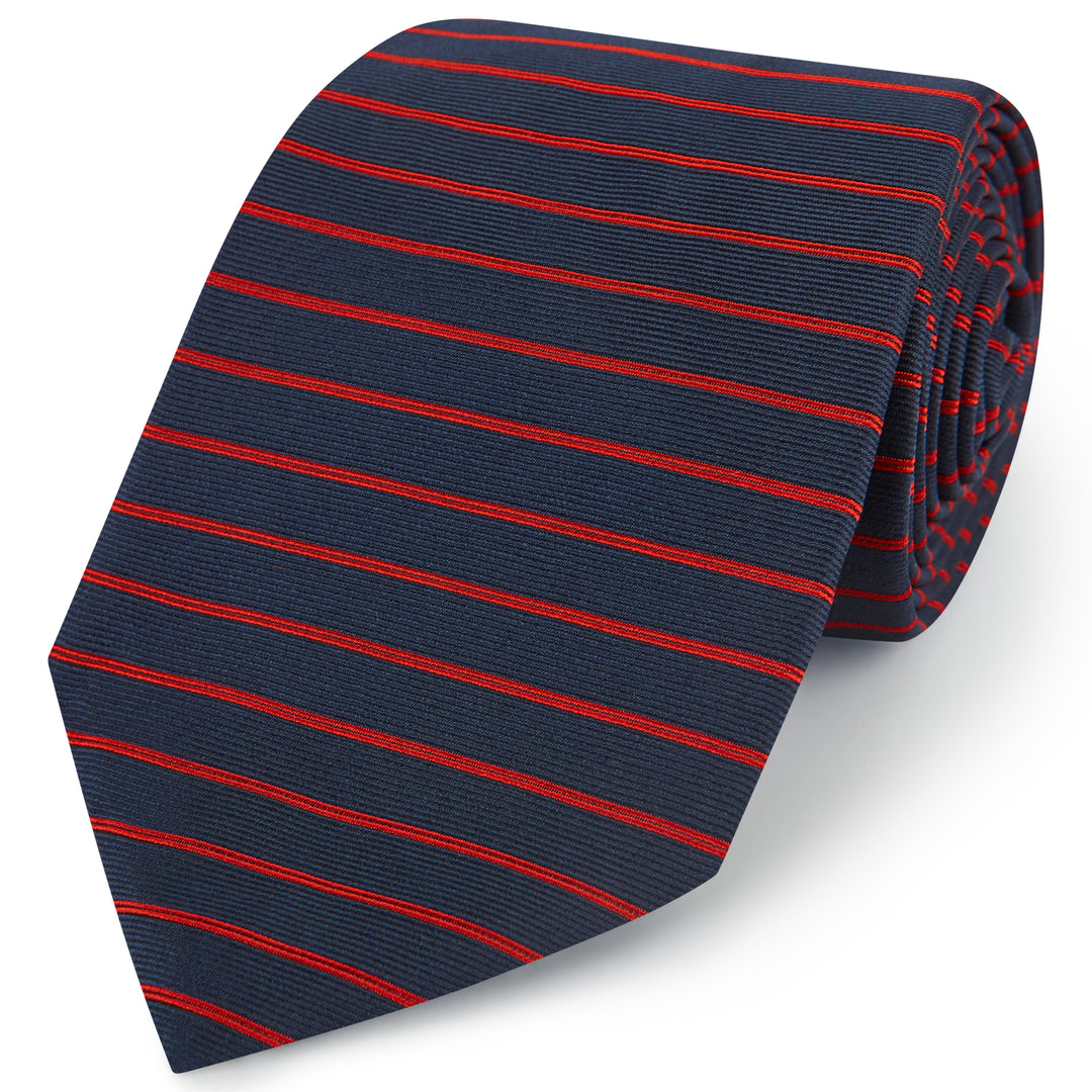 Navy Red Twill Stripe Woven Silk Tie