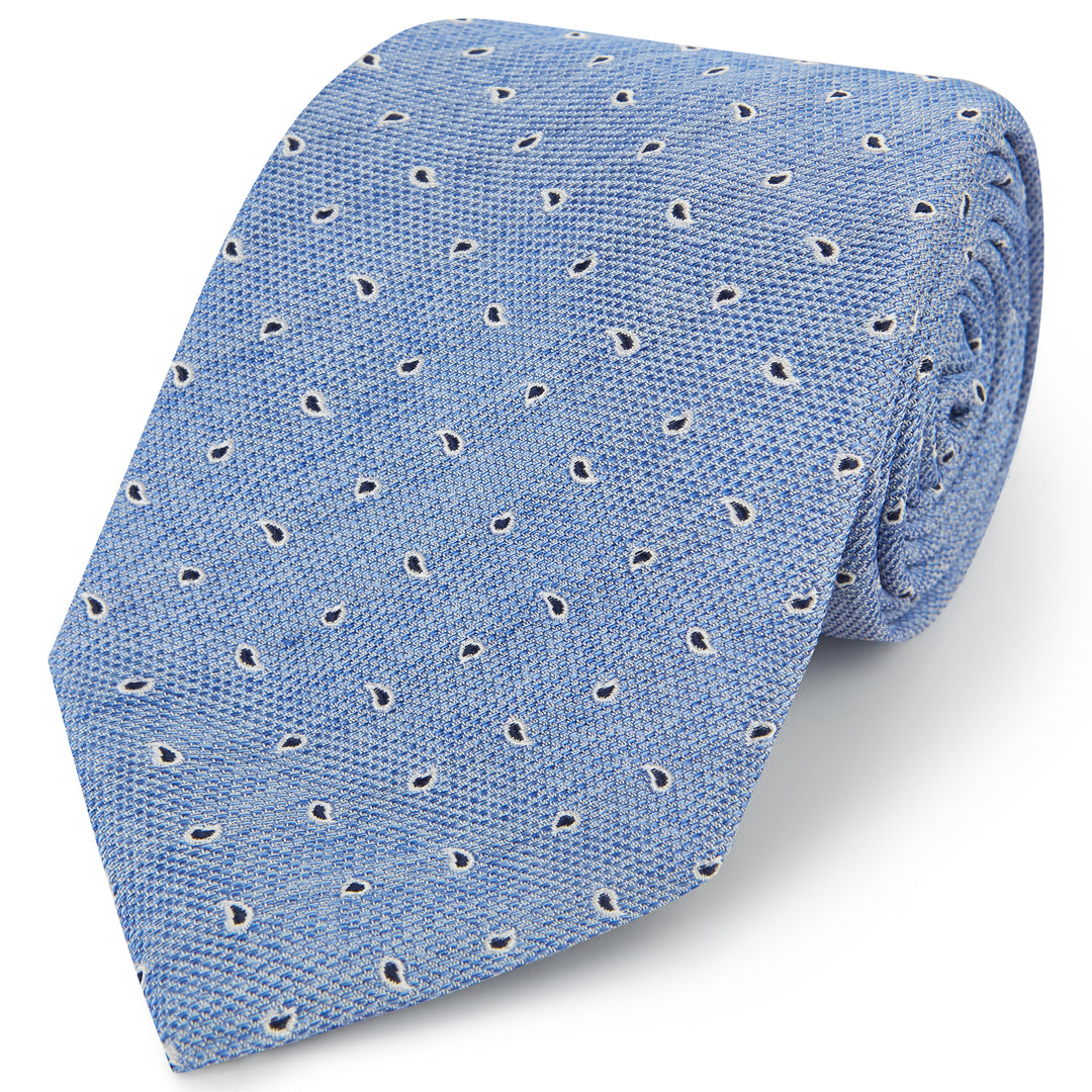 Blue Hopsack Small Paisley Woven Silk Tie