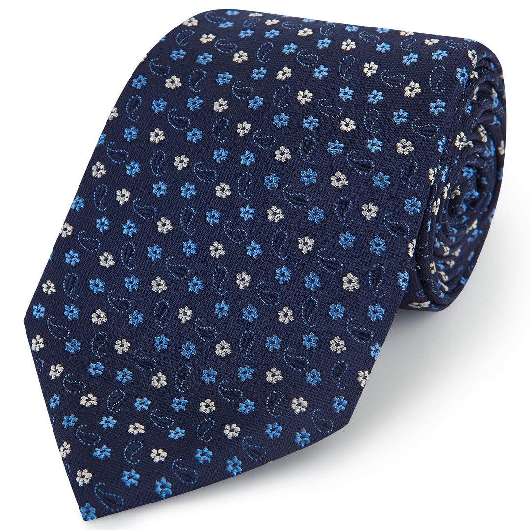 Navy Floral Paisley Woven Silk Tie