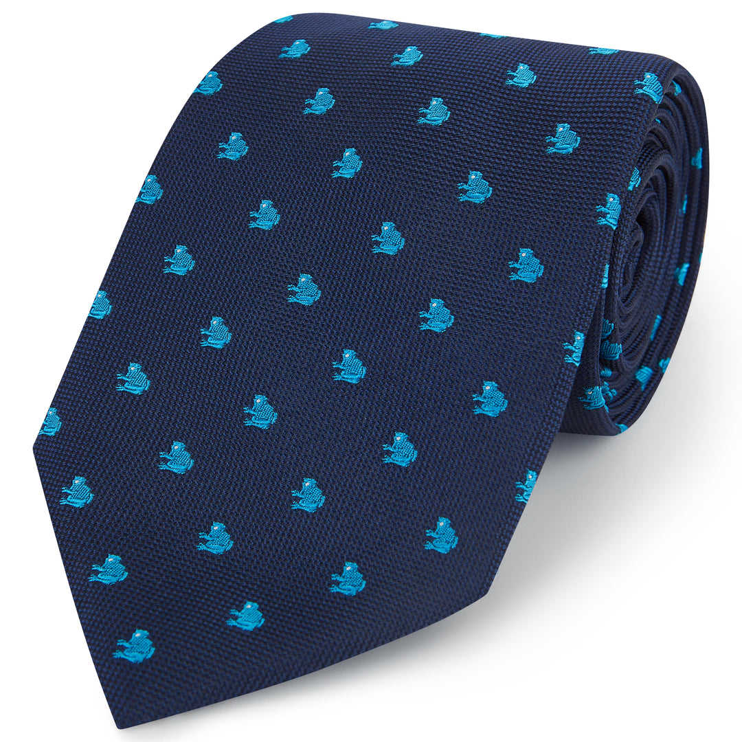 Navy Blue Hopsack Frog Woven Silk Tie