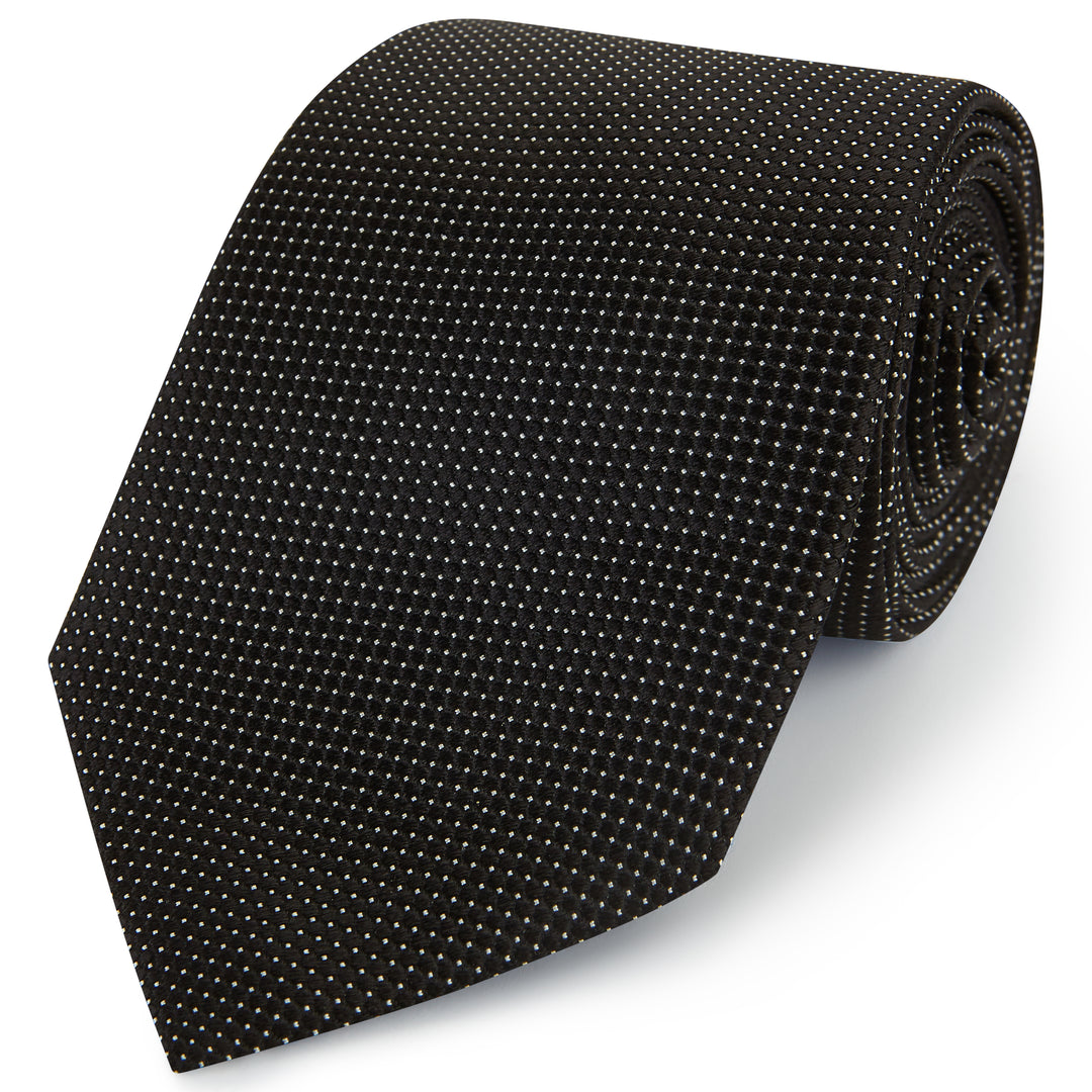 Black White Micro Spot Woven Silk Tie