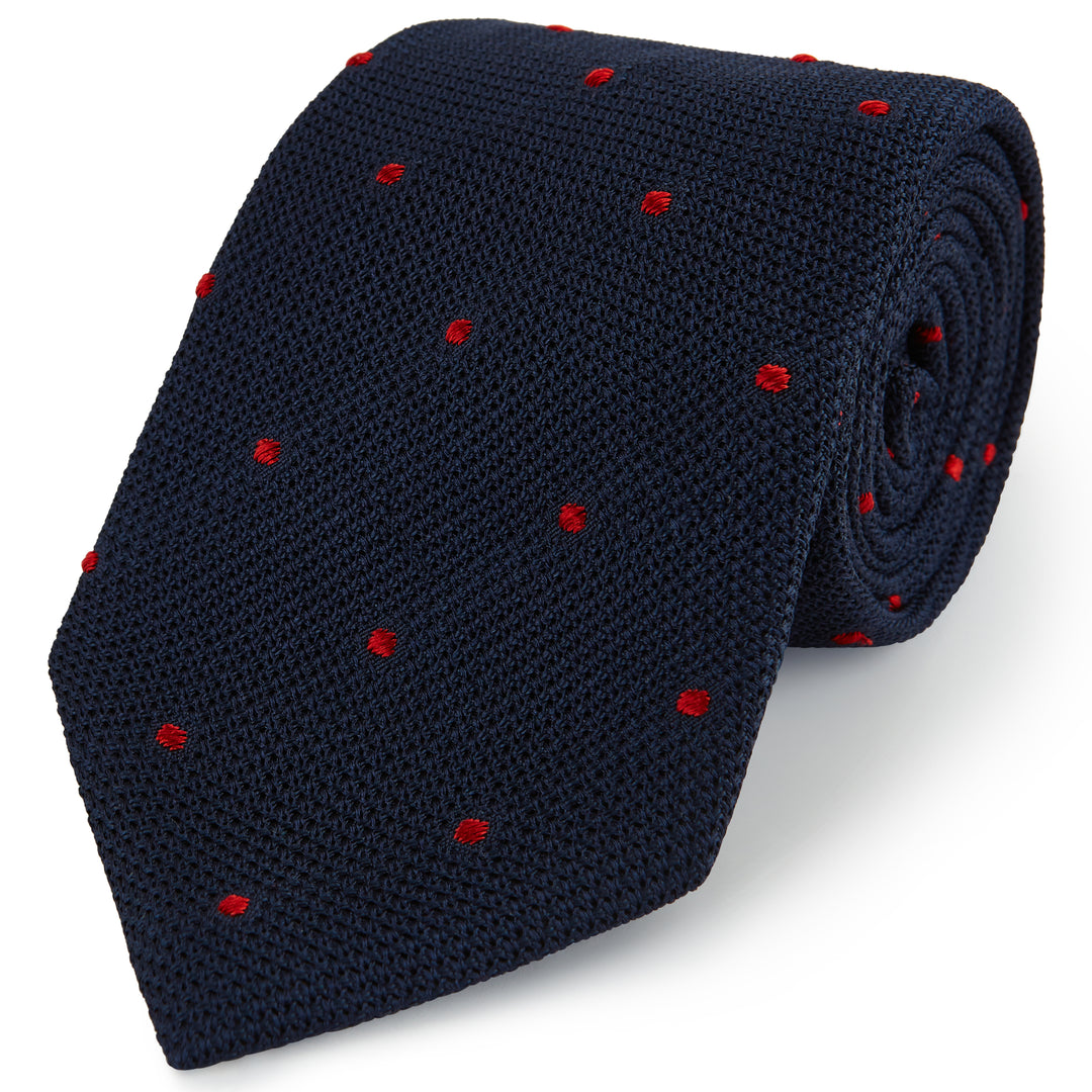 Navy Red Grenadine Spot Silk Tie