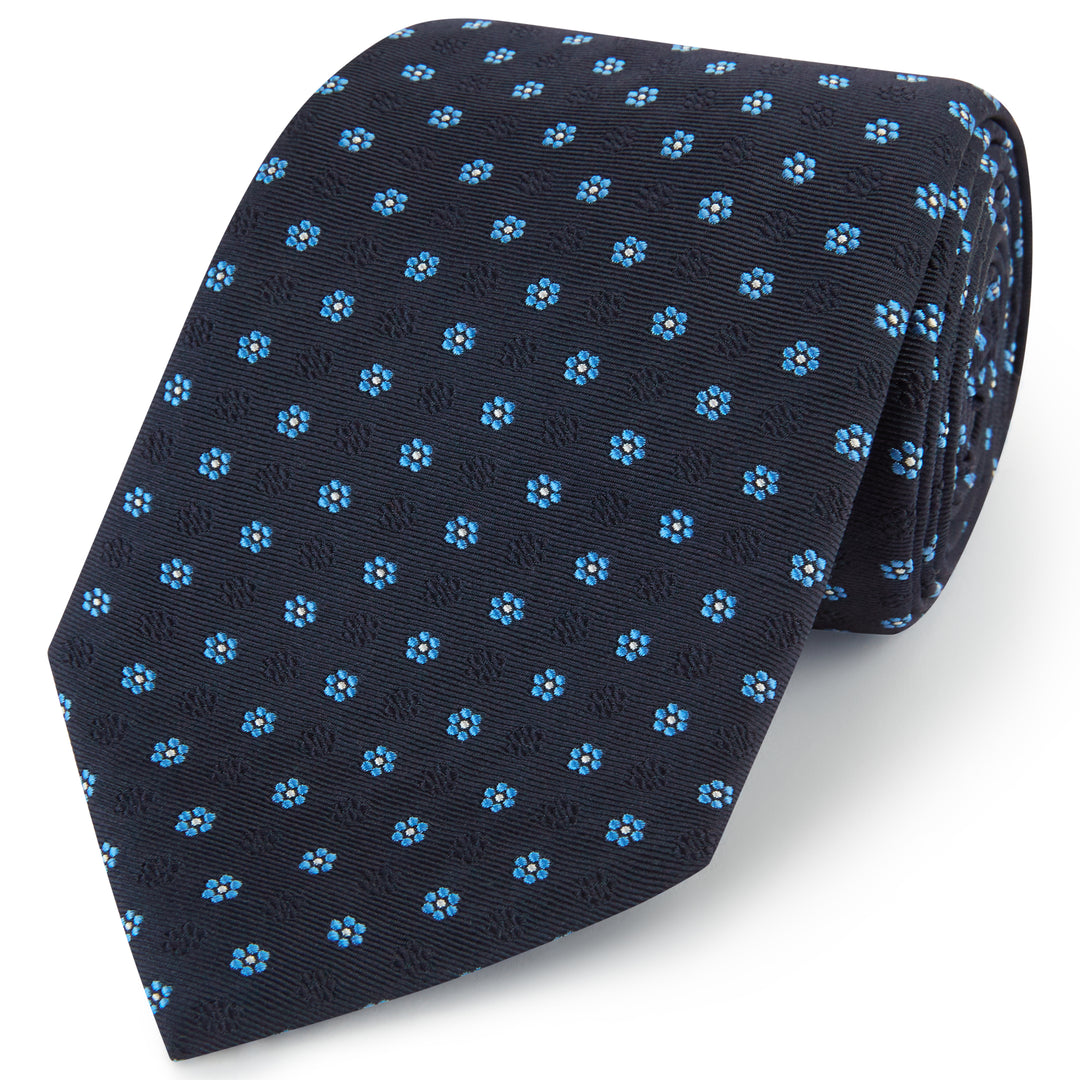 Navy Blue Geo Floral Woven Silk Tie