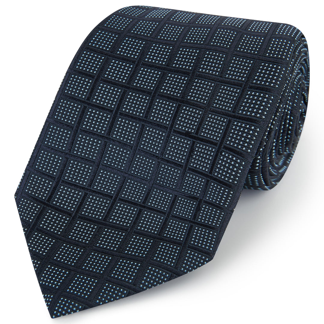 Navy Square Spot Check Woven Silk Tie
