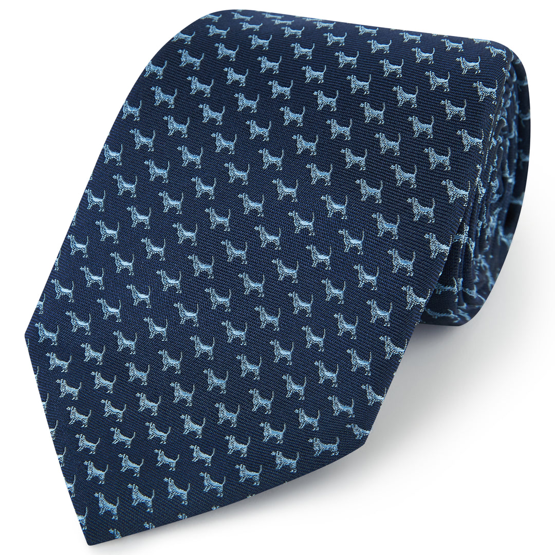 Navy Blue Micro Dog Woven Silk Tie