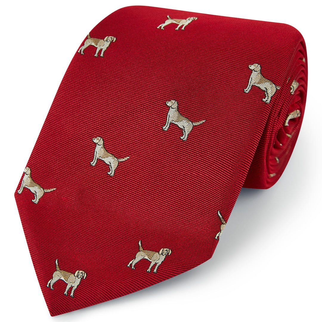 Red Beagle Woven Silk Tie