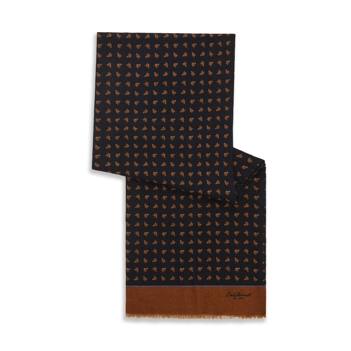 Navy and Brown Fox Print Flannel Wool Scarf