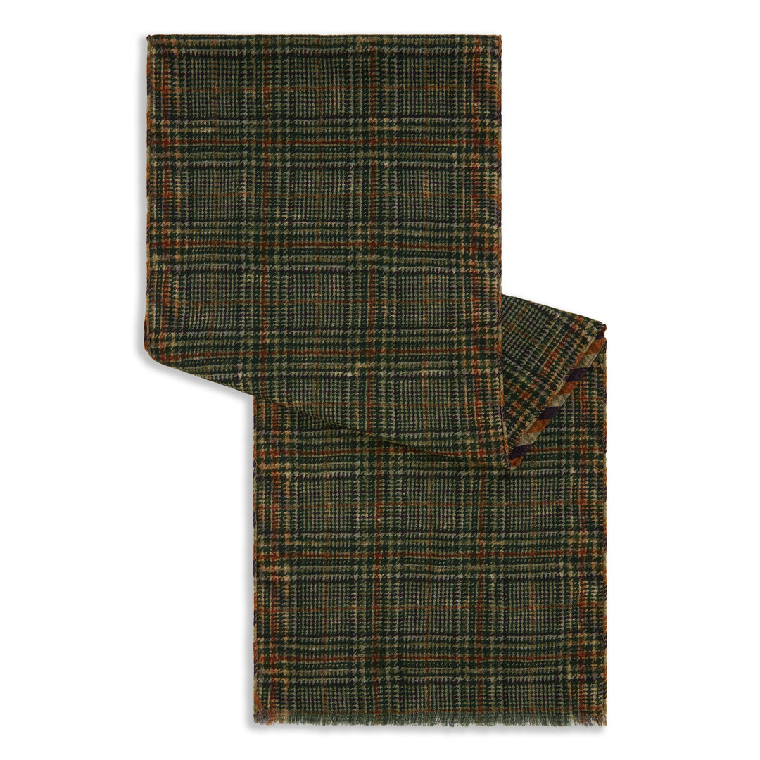 GREEN EQUESTRIAN CHECK PRINTED WOOL SCARF