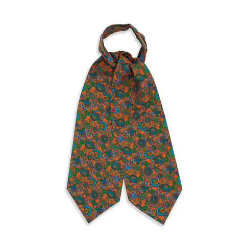Orange Flower Printed Silk Cravat