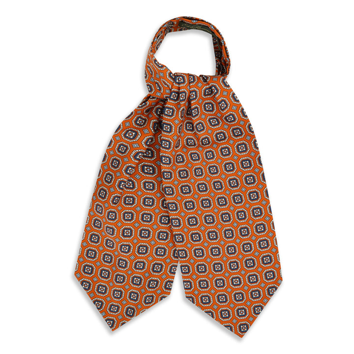 Orange Blue Medallion Madder Silk Cravat