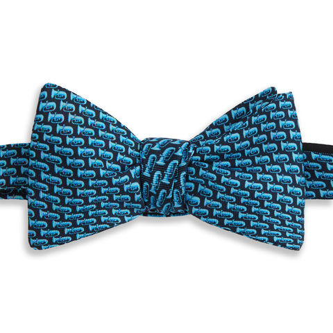 Navy and Blue Trumpet Printed Silk Self Bow Tie