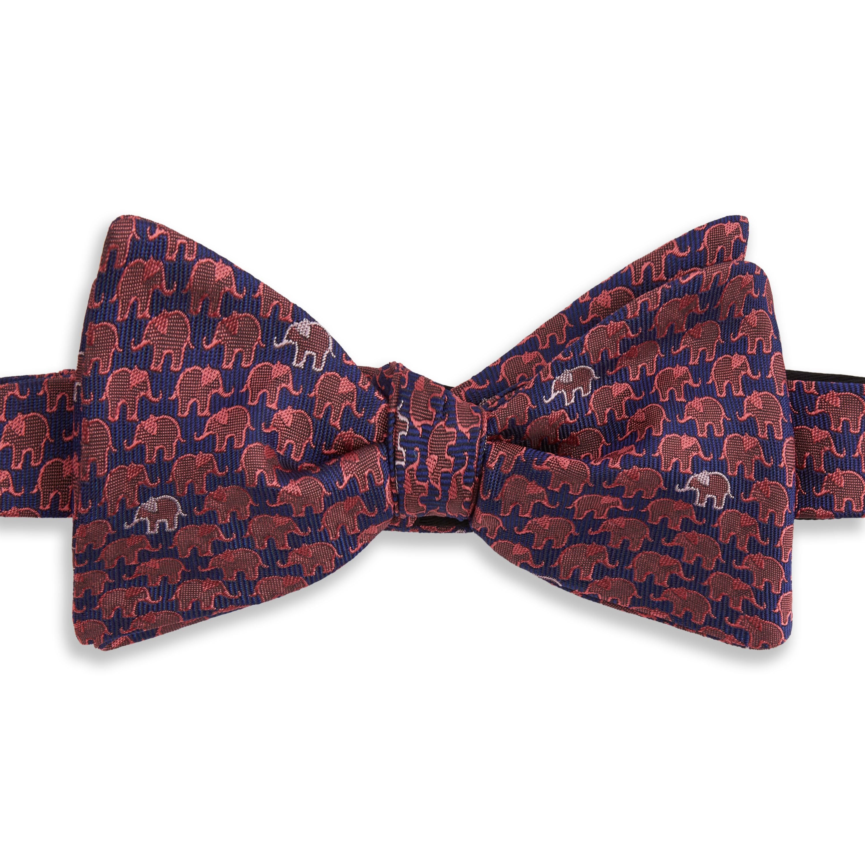 Ede & Ravenscroft | Elephant Woven Silk Self Bow Tie | Pink and Blue