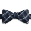 Navy Plaid Check Woven Silk Self Bow Tie