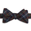 Navy and Green Plaid Check Woven Silk Self Bow Tie