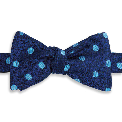 Navy and Blue Polka Dot Textured Silk Bow Tie