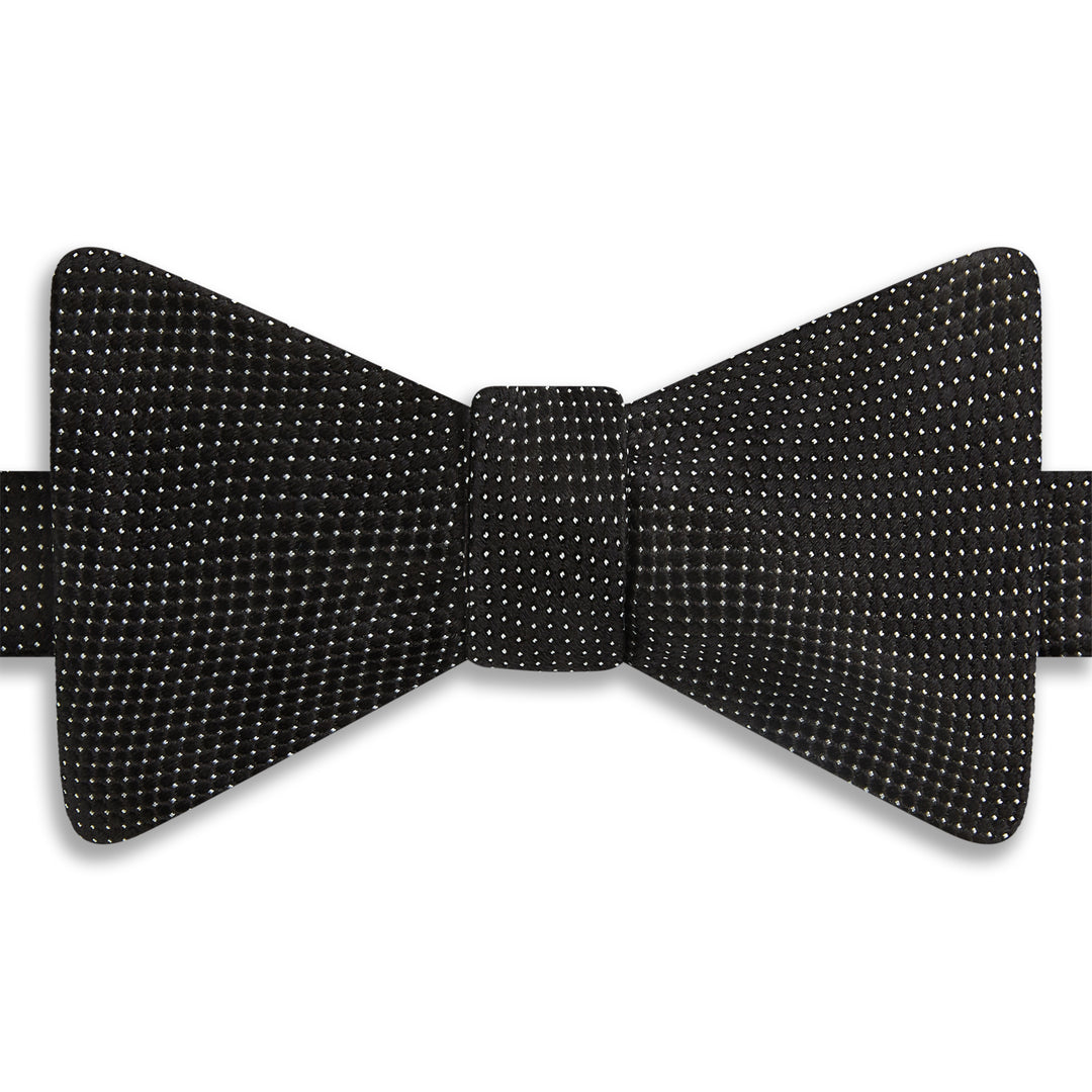 Black Micro Diamond Spot Woven Silk Self Bow Tie