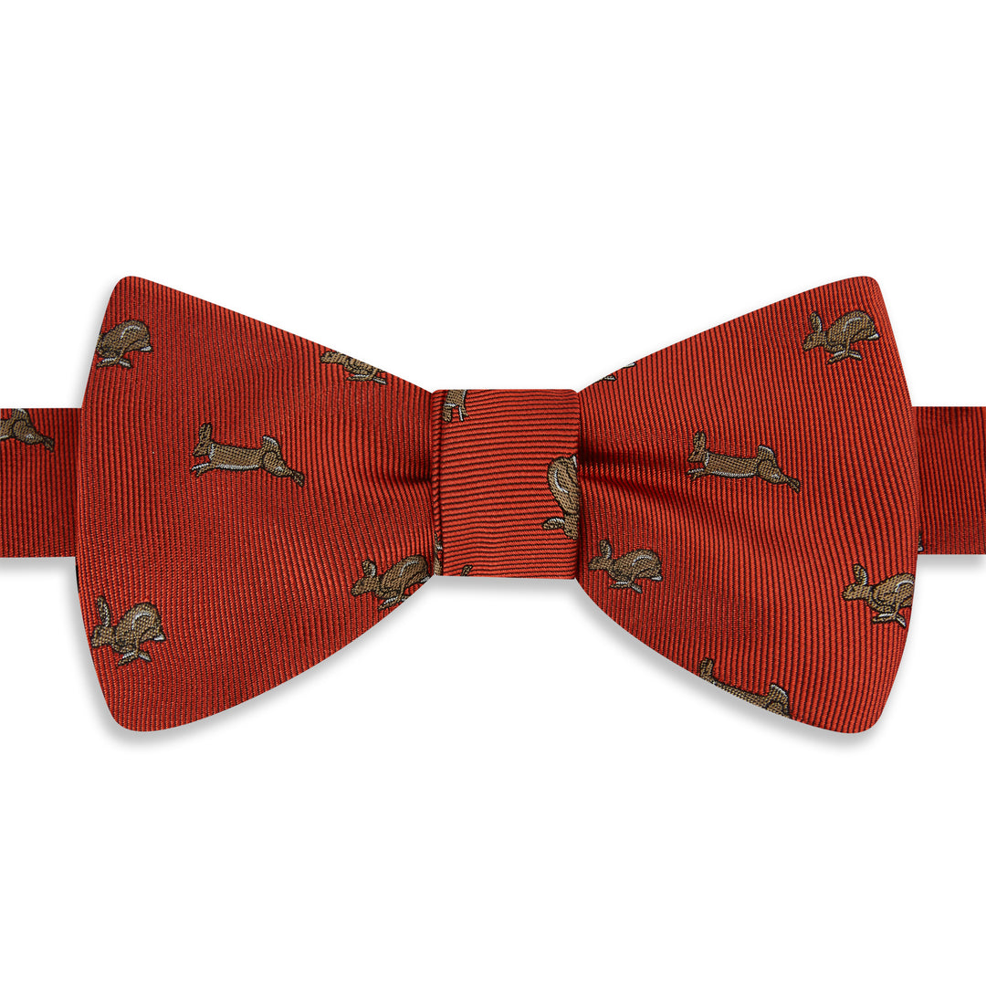 Orange Running Rabbit Woven Silk Bow Tie