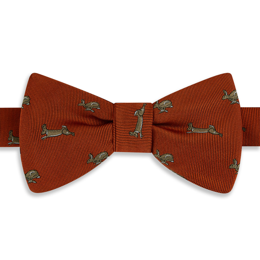 Running Rabbit Tie Bar Ede & Ravenscroft | Running Rabbit Woven Silk Bow Tie | Red