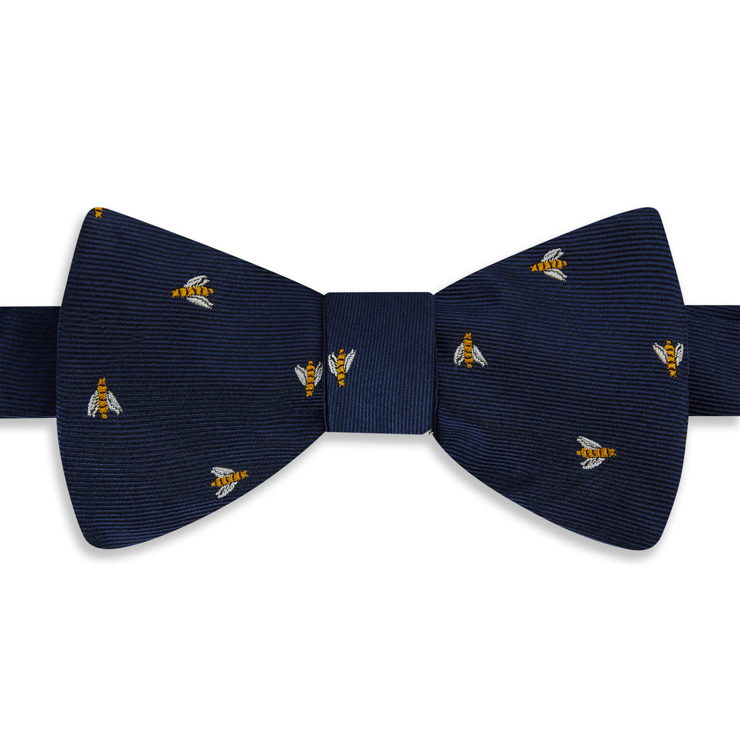 Navy Micro Bees Woven Silk Bow Tie
