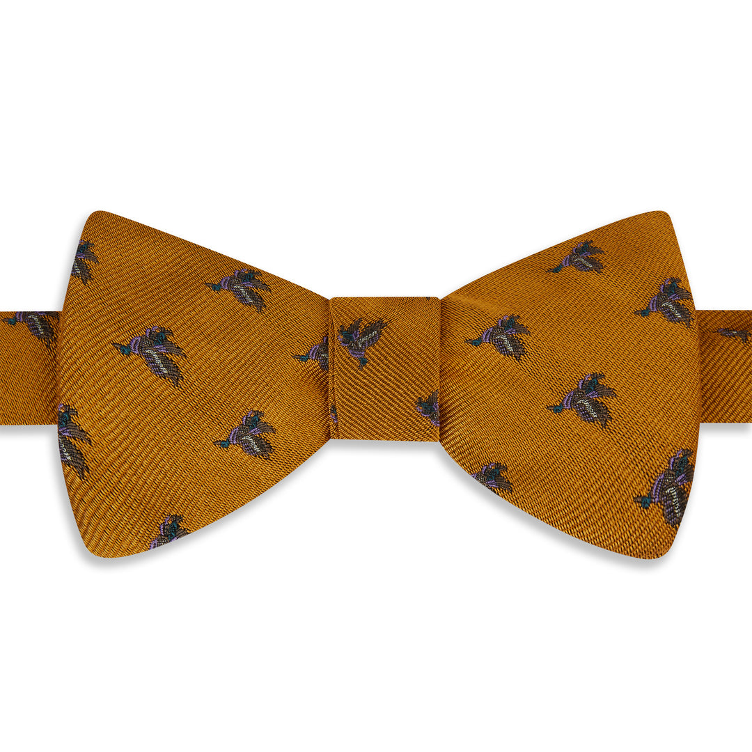 Gold Flying Duck Woven Silk Bow Tie