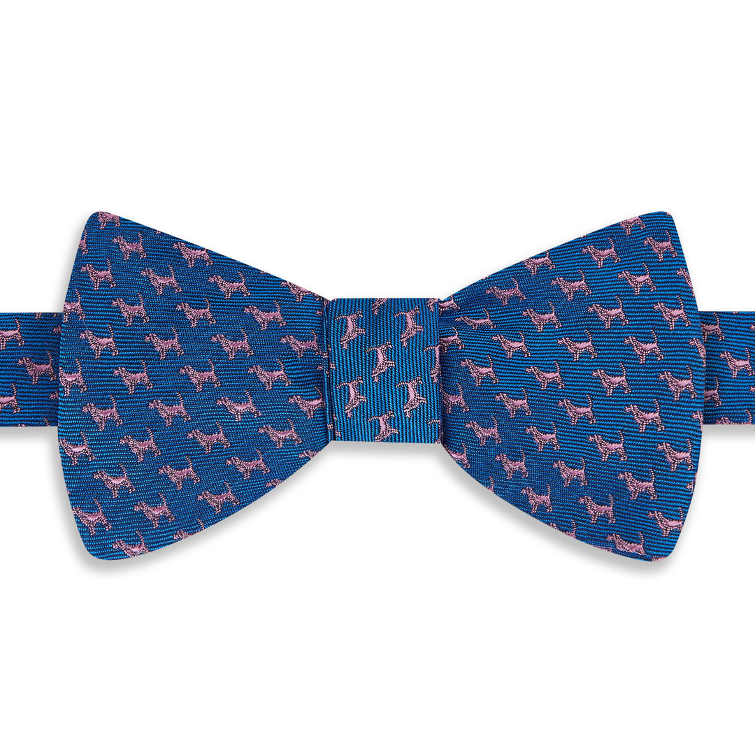 Blue Pink Dog Woven Silk Bow Tie