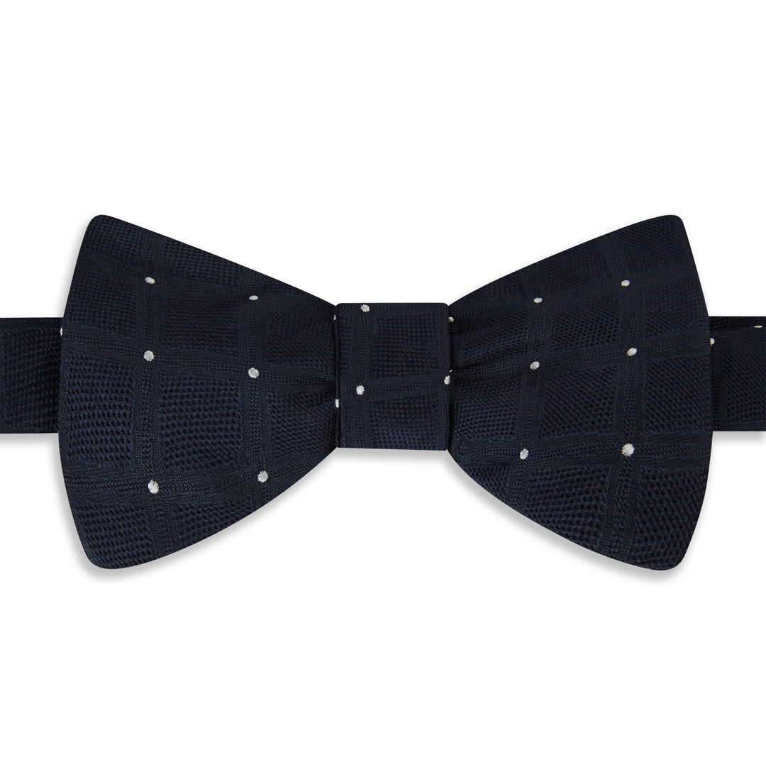 Navy Blue Textured Diamond Woven Silk Bow Tie