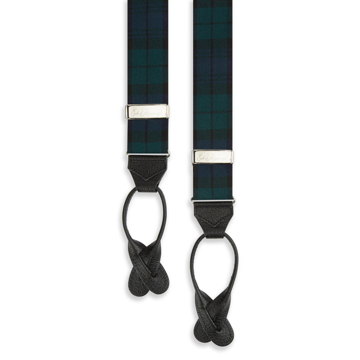 Green and Navy Tartan Woven Braces