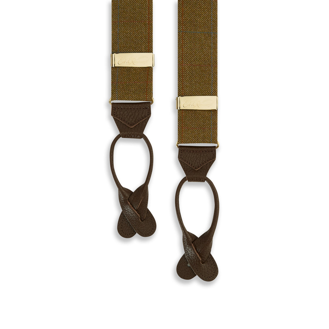 Brown Tweed Check Wool Braces