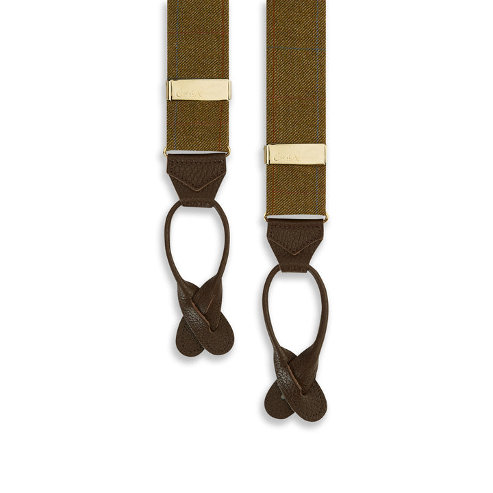 Brown Tweed Check Wool Braces