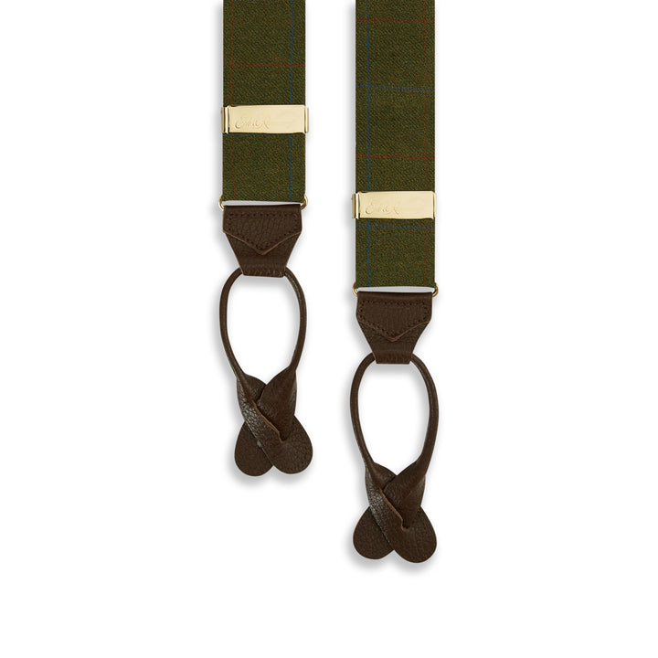 Green Tweed Check Wool Braces