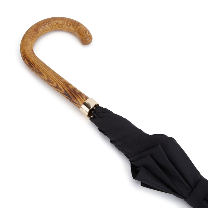 Hardwood Light Grained Handle Black Umbrella