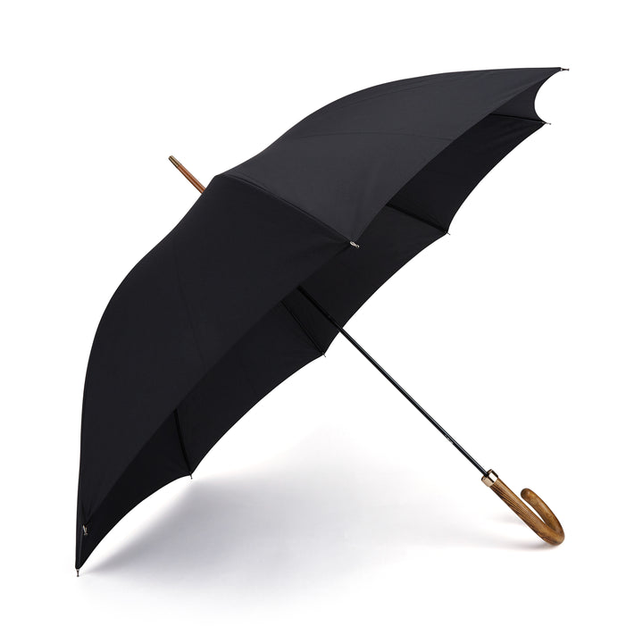 Hardwood Light Grained Handle Black Umbrella