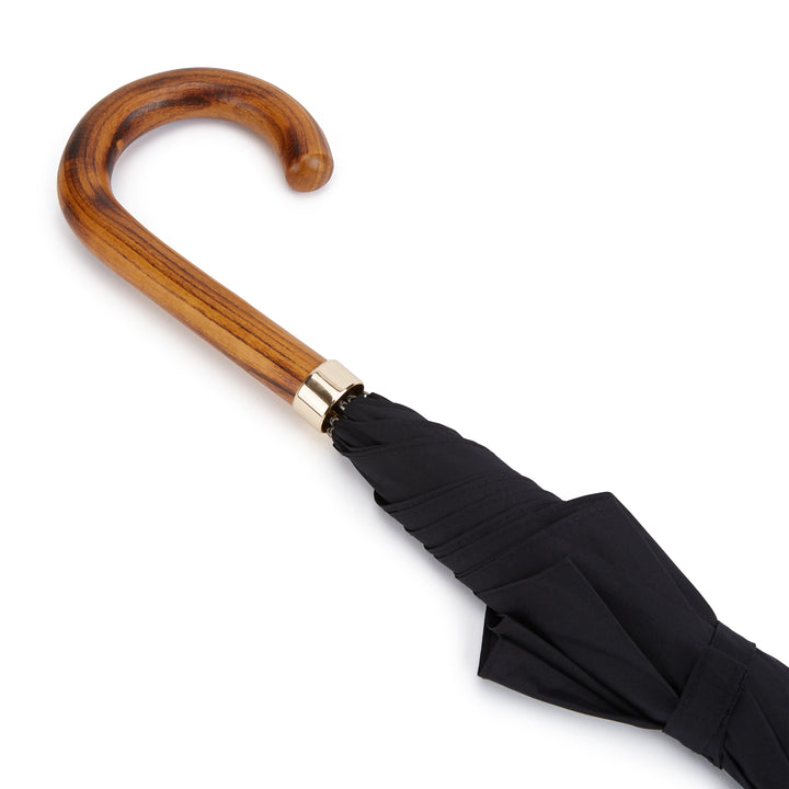 Hardwood Medium Brown Handle Black Umbrella