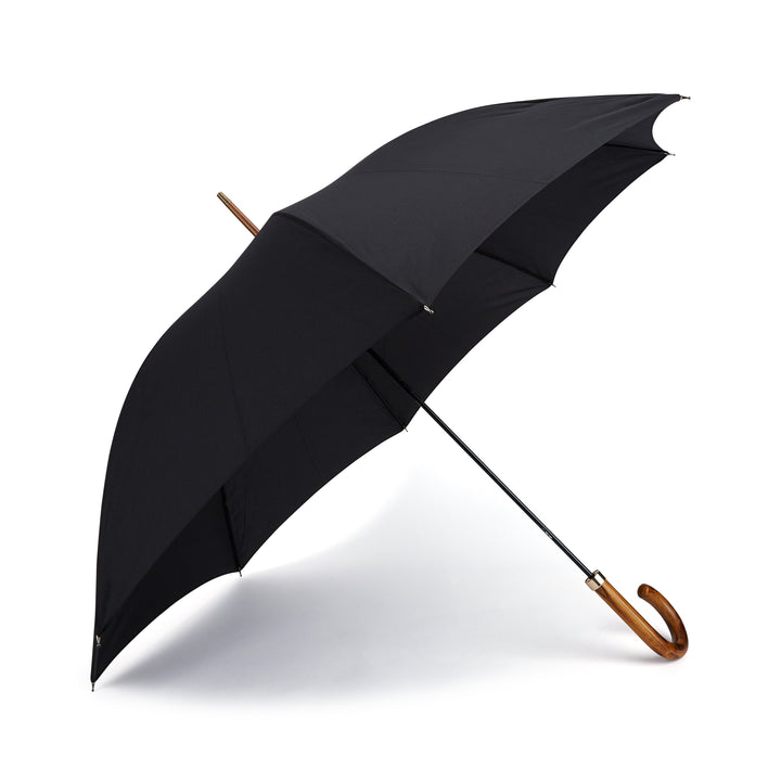 Hardwood Medium Brown Handle Black Umbrella