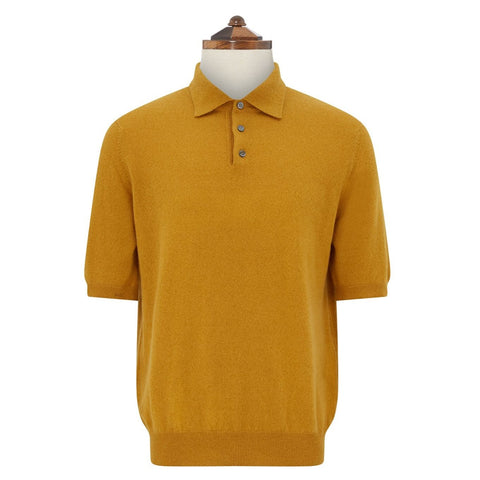 Kirk Ochre Cotton and Cashmere Knitted Polo Shirt