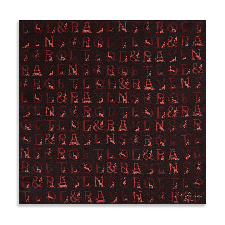 Aubergine Tonal Branded Print Silk Pocket Square