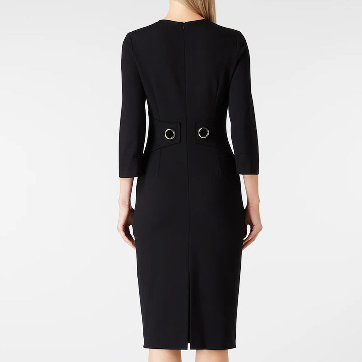 Sadie Black Jersey Button Waist Pencil Dress