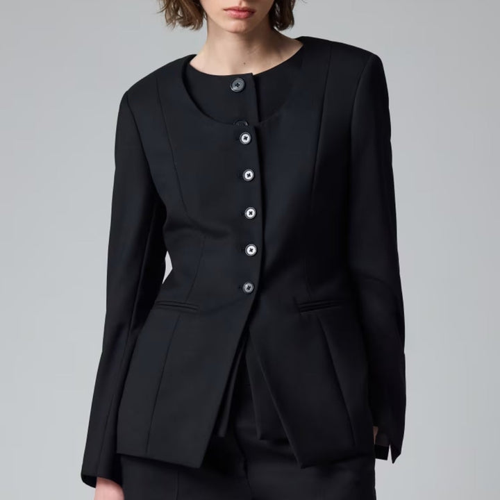 Collarless Tailored Wool Jacket