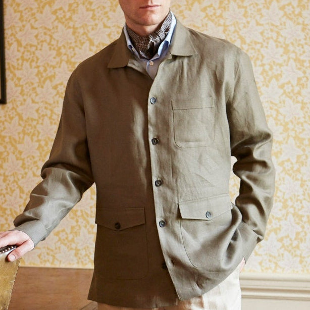 Lynton Khaki Linen Overshirt