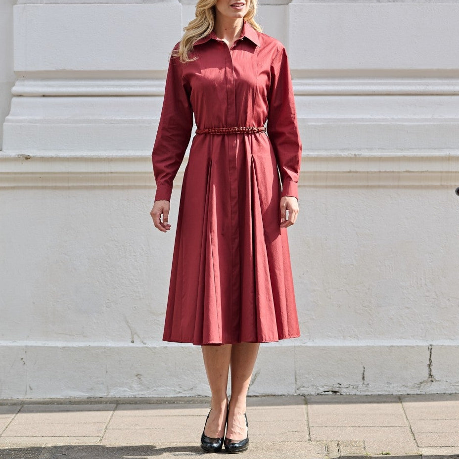 Affetto Red Popline Shirt Dress