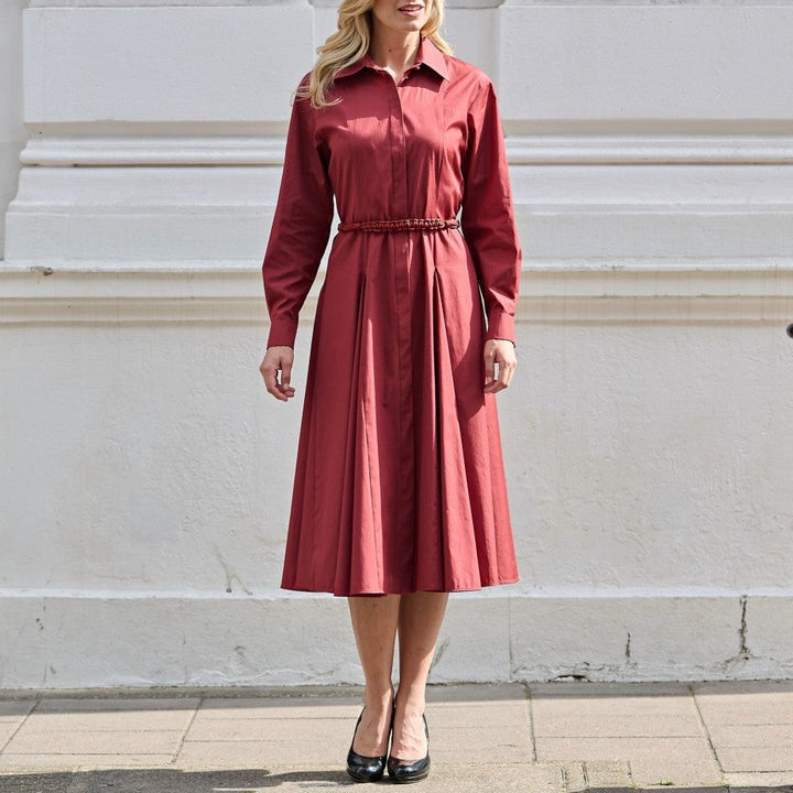 Affetto Red Popline Shirt Dress