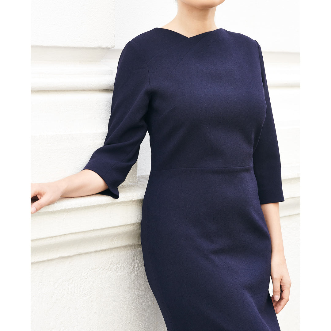 Navy Joy Tailored Wool Crepe Dress