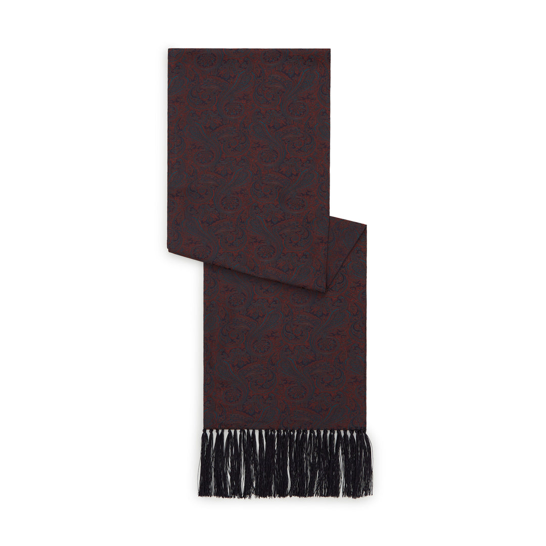 Ede & Ravenscroft | Jacquard Silk Scarf | Rust and Teal