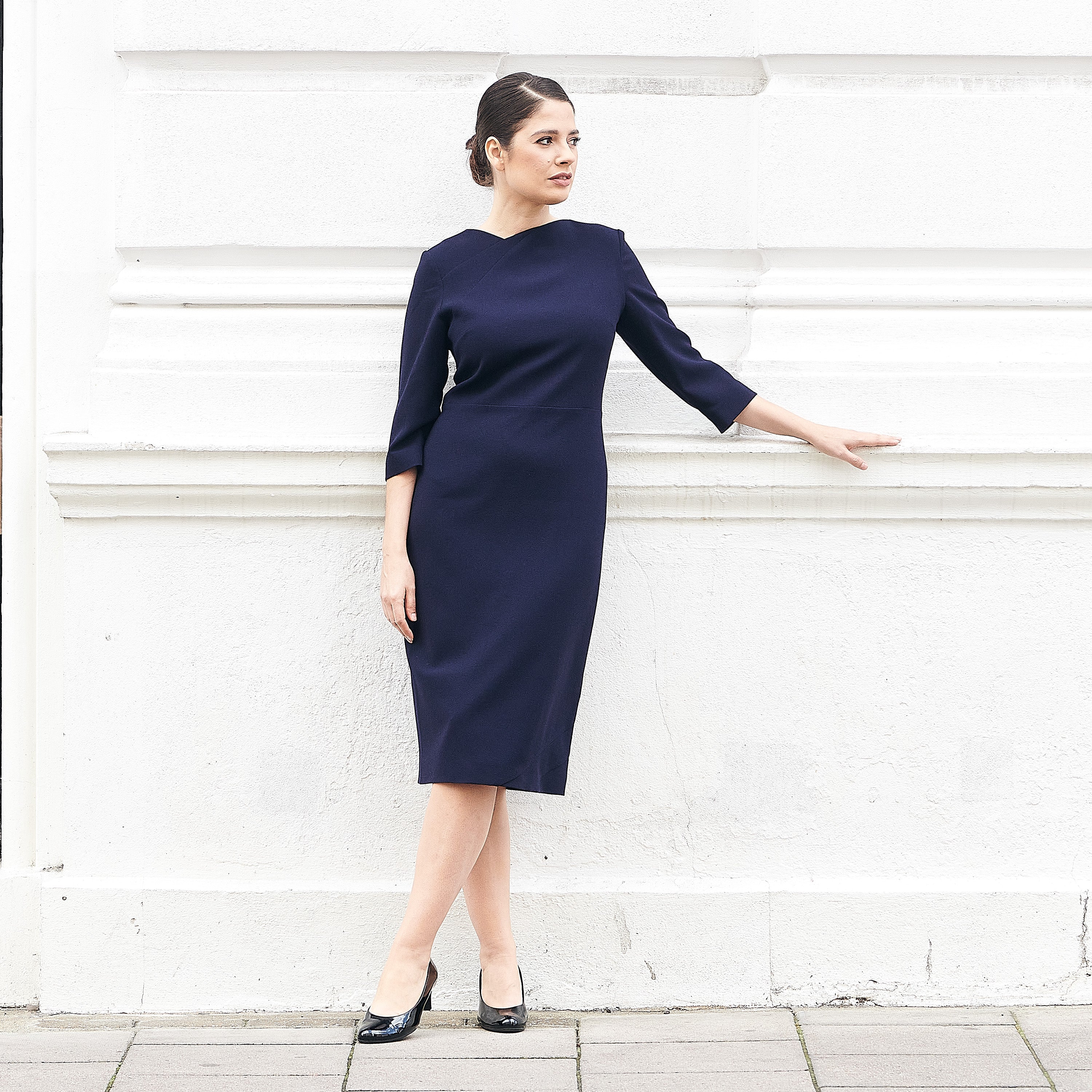 Ede & Ravenscroft | Joy Tailored Wool Crepe Dress | Navy