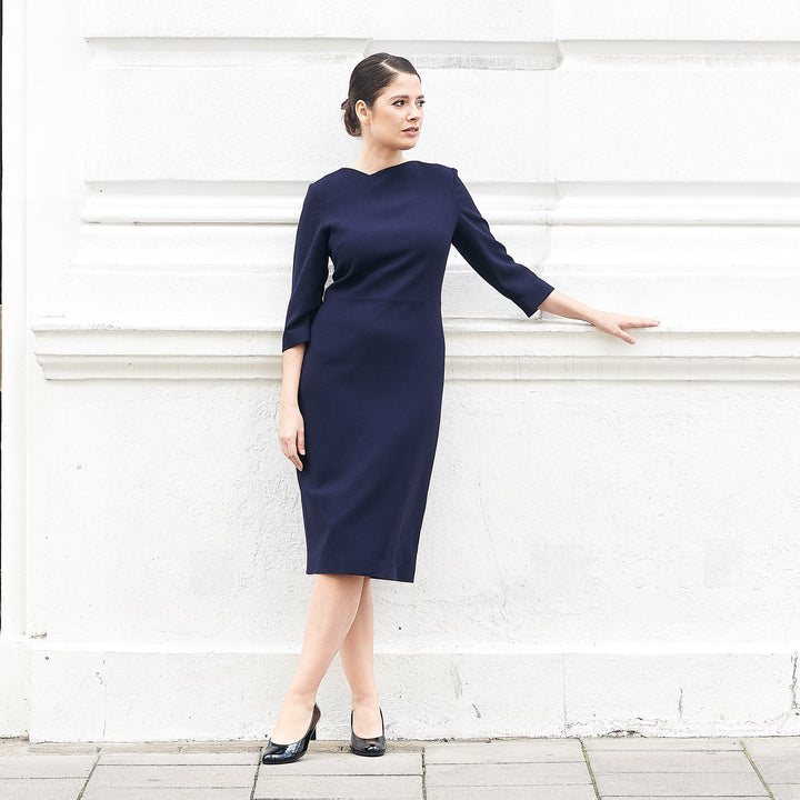 Navy Joy Tailored Wool Crepe Dress