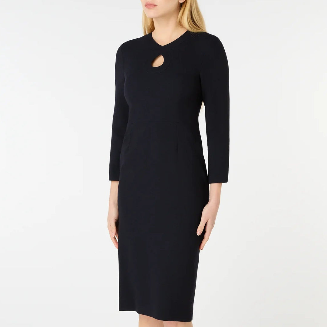 Violet Navy Wool Crepe Pencil Dress
