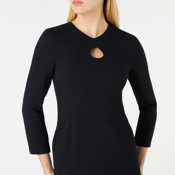 Violet Navy Wool Crepe Pencil Dress