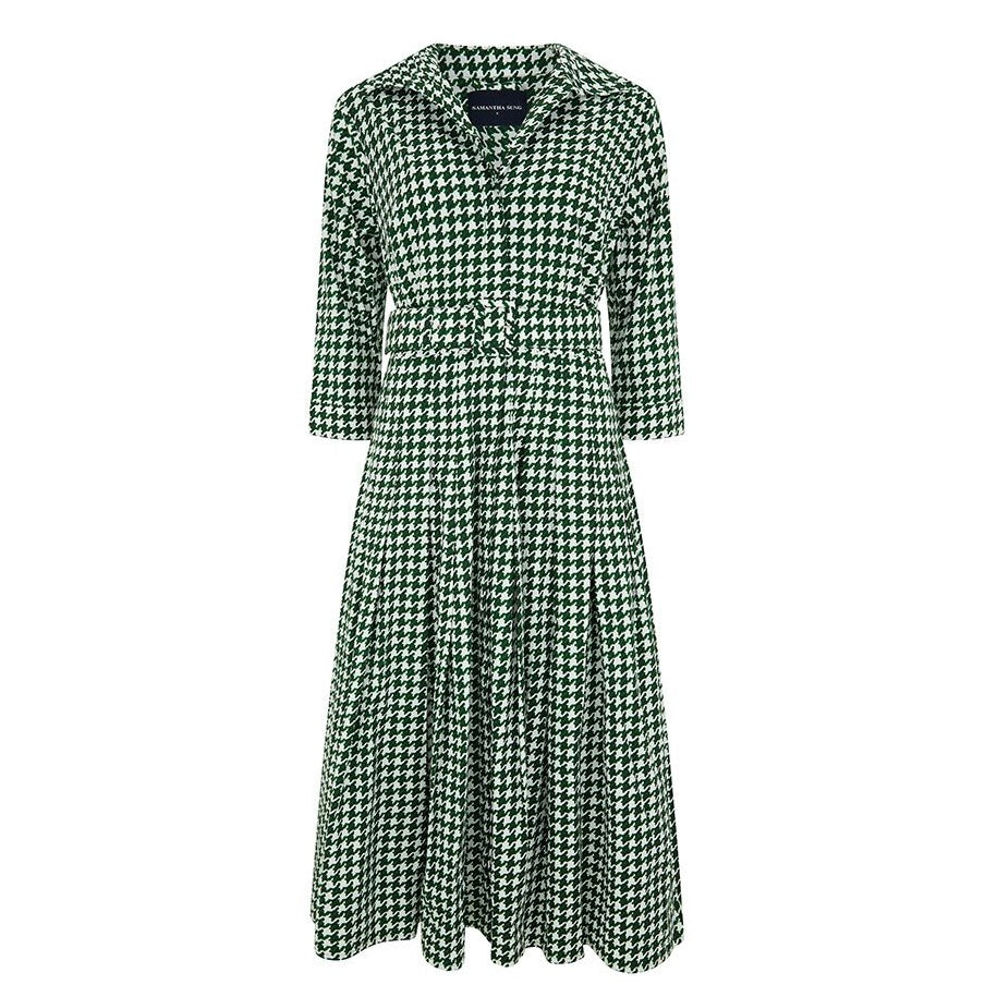 Ede & Ravenscroft | Samantha Sung Audrey Dogtooth Shirt Dress | Green