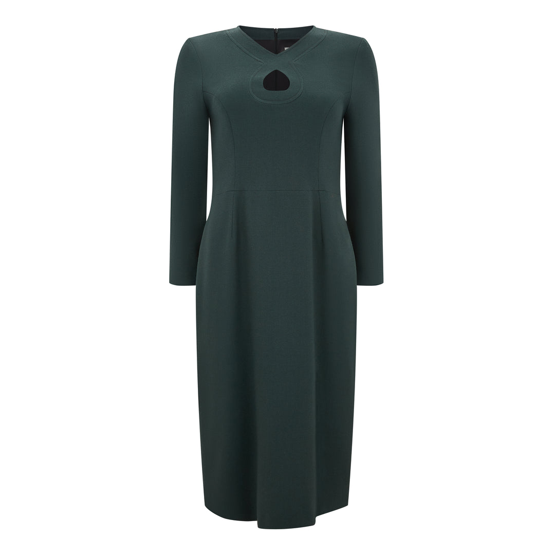 Ede & Ravenscroft | Jane Violet Wool Crepe Pencil Dress | Green Navy / UK 10 Ede & Ravenscroft | Jane Violet Wool Crepe Pencil Dress | Green Navy / UK 10